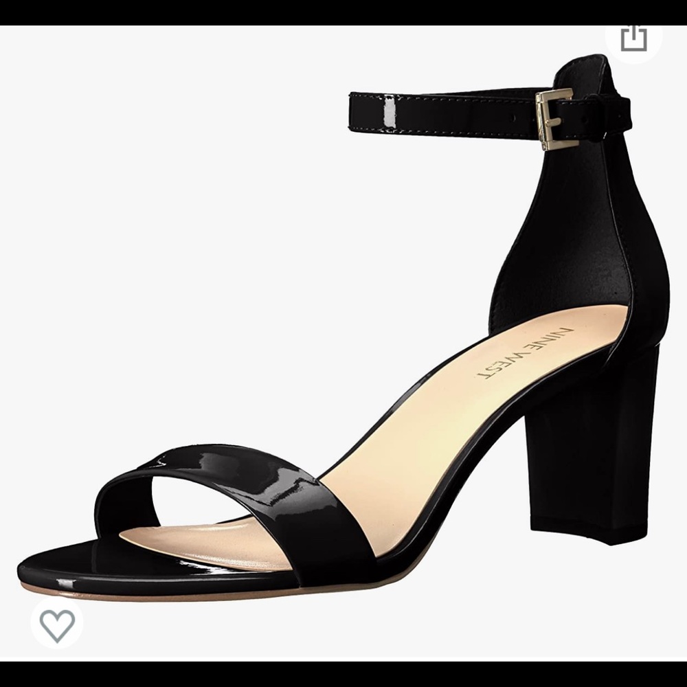 Black open toe sandals, patent leather, size 8
